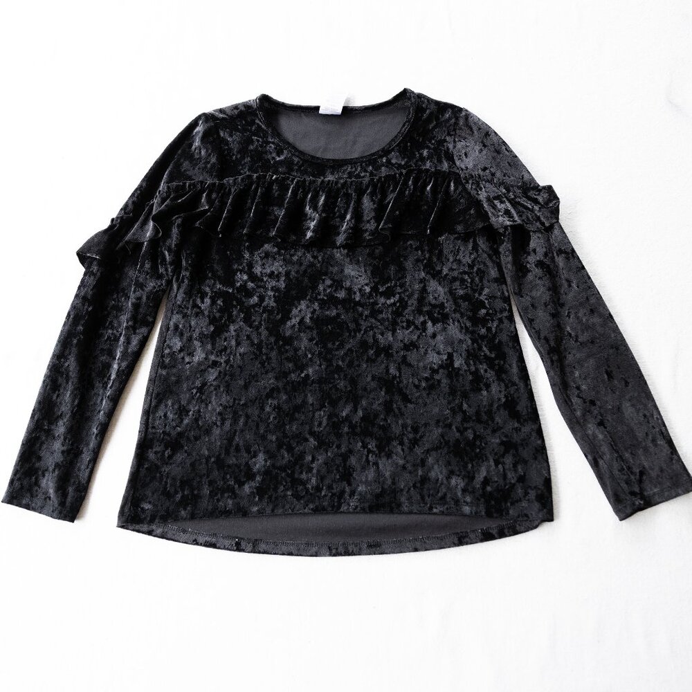 Black Felt Ruffle Long Sleeve Top | Whimsigoth | Fairy Grunge